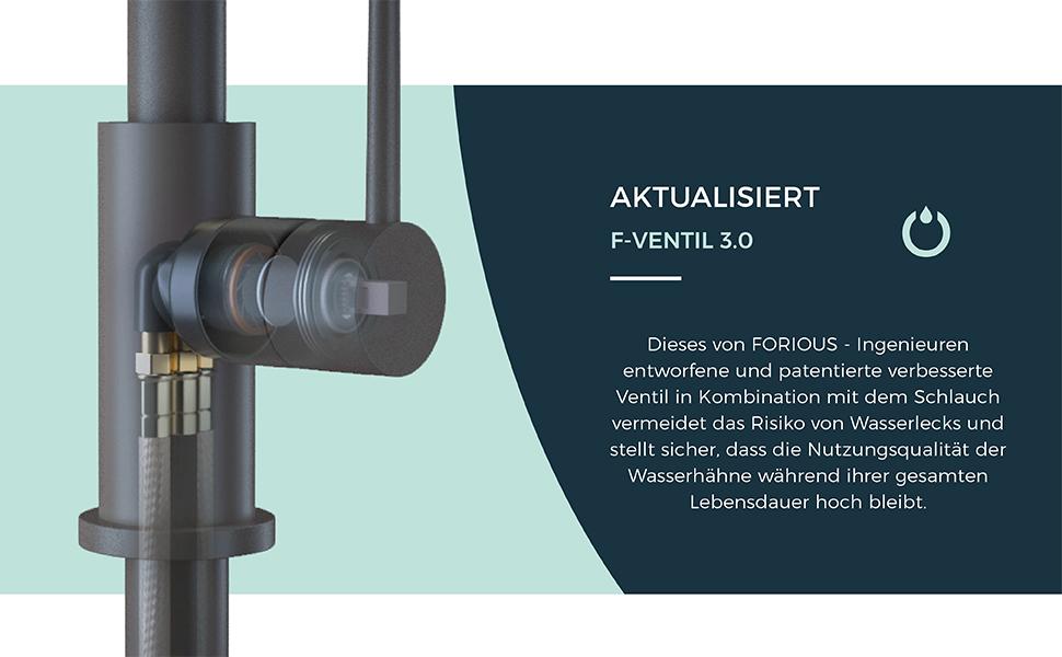 Змішувач для кухні FORIOUS висувний з душем, кухонний, L-подібний, 360° обертання, нержавіюча сталь