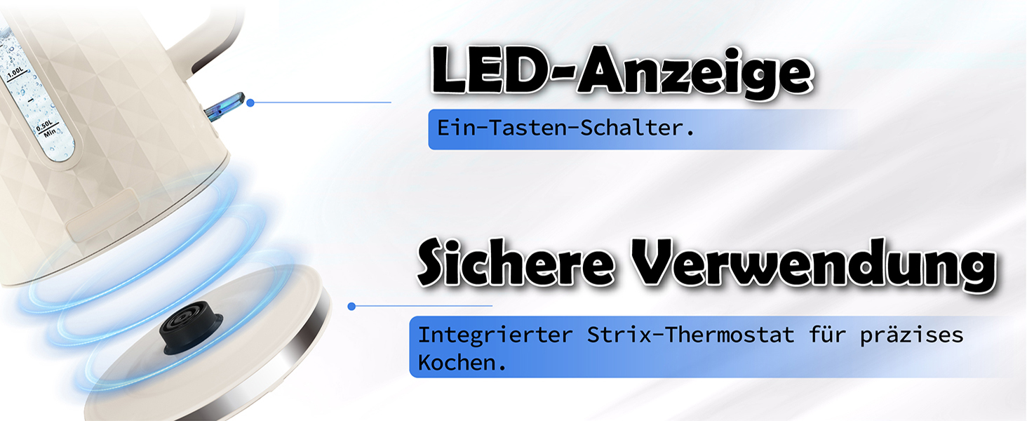 Електричний чайник 1.7л, 1850W, з автовимкненням та захистом від перегріву, для кави та чаю, Бежевий
