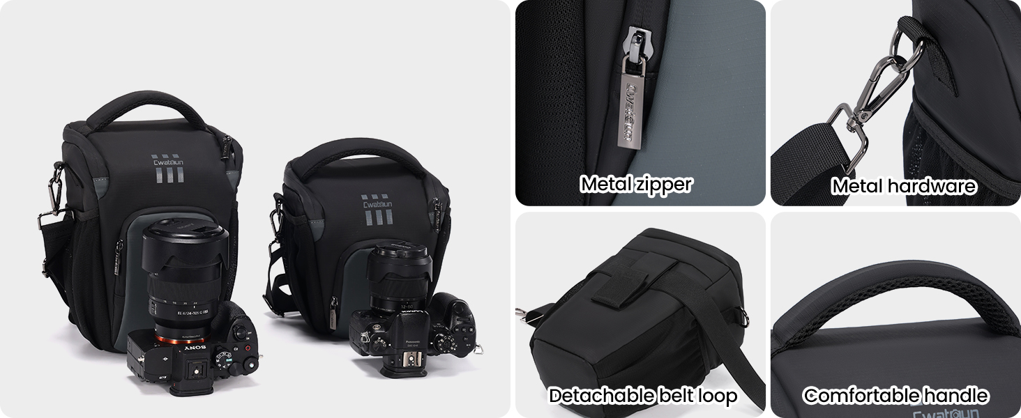 Чорна сумка для цифрової камери Cwatcun: DSLR, Canon, Nikon, Sony, з відділенням для об'єктивів