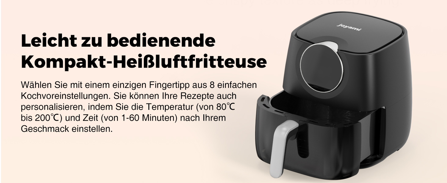 Фритюрниця Joyami Heißluft XXL 5.7L з сенсорним керуванням, 1700W, 8 програм, без олії, чорна