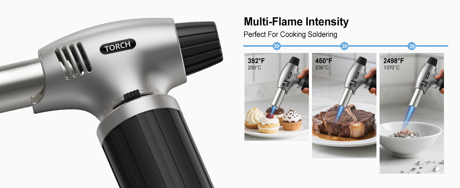 Пальник для крем-брюле Sondiko, газова плита для десертів, паяльник з блокуванням безпеки, срібно-чорний