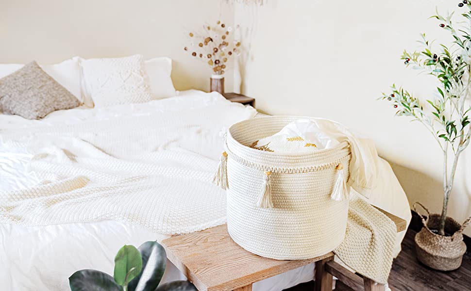 Бавовняний кошик для зберігання Boho з китицями Kono Akraee, декоративний органайзер для іграшок, дитячої кімнати, шафи, 38 см (S)