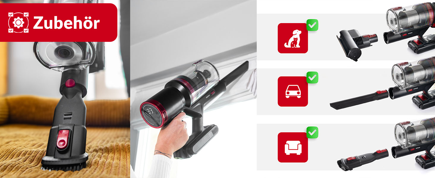 Акумуляторний пилосос LEHMANN 3-в-1: бездротовий, з HEPA-фільтром, LED-щіткою, для прибирання шерсті тварин, килимів та авто. Час роботи: 45 хв, об'єм контейнера: 1,8 л.