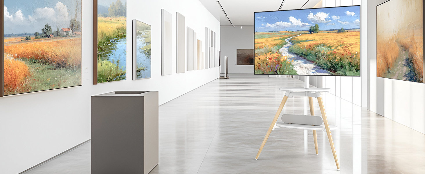 Підставка для телевізора 5Rcom Weiß з 2 полицями 32-65 дюймів, дерев'яна, поворотна, регульована по висоті, VESA 400x400, до 40 кг