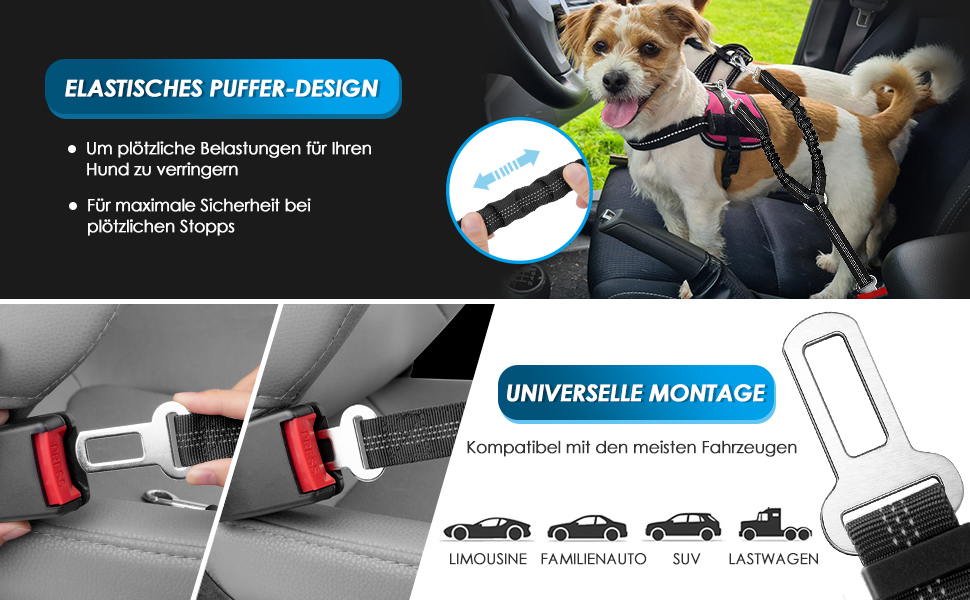 Ремінь безпеки для собак SlowTon у машину, 2 в 1, еластичний, регульований, світловідбиваючий, для подорожей та прогулянок, 2 шт. Limone