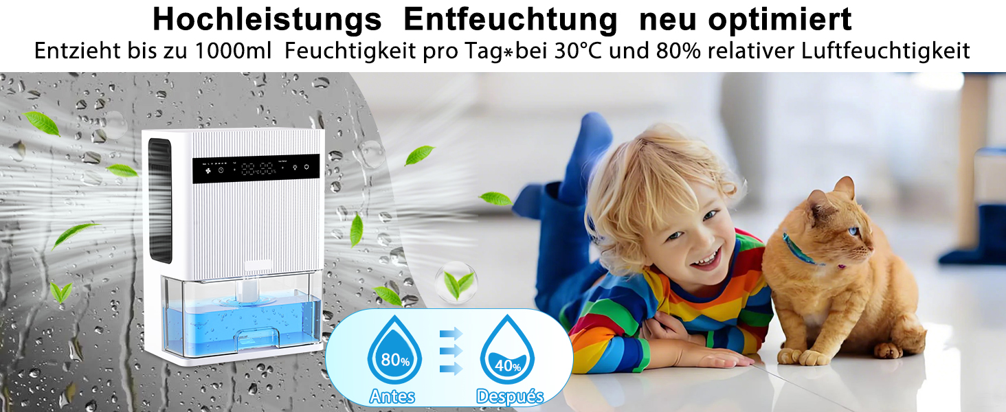 Електричний осушувач повітря 3000 мл з LED-дисплеєм, тихий осушувач для дому, ідеальний для квартири, ванної кімнати, підвалу, з автоматичним вимкненням та кольоровою нічною підсвіткою