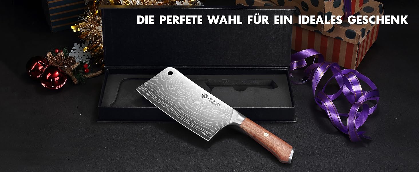 Кухонний ніж YOTSUBA Hackmesser 18 см: професійний кухонний тесак для м'яса та овочів з ергономічною ручкою Pakkawood