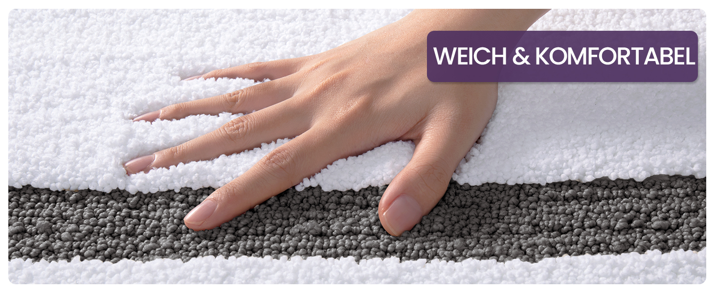 DEXI Non-Slip Bathroom Rug - Absorbent Bath Mat for Shower, Bathtub, Toilet - Washable, Soft, Grey (61 x 110 cm)