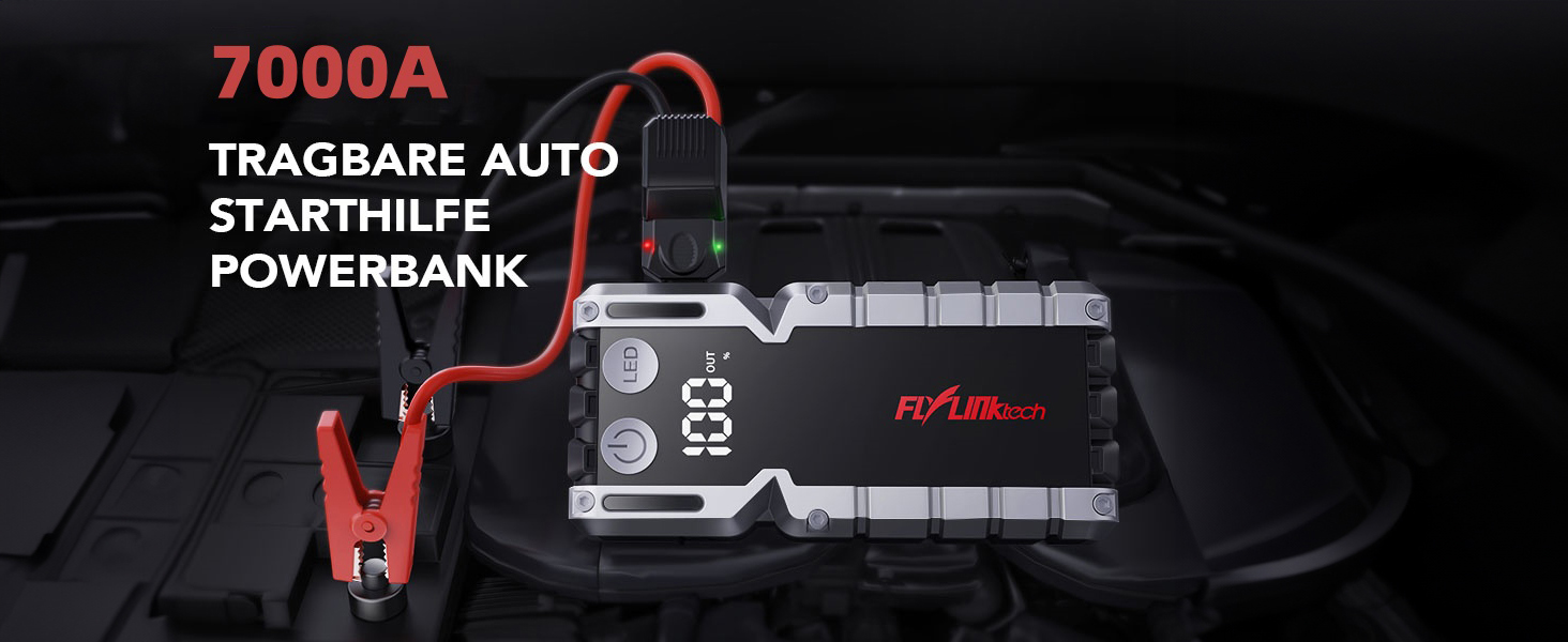 Powerbank Flylinktech CF900 для автозапуску з LCD-дисплеєм, 7000A, LED-ліхтарик, USB 3.0 (до 9.0L бензин/8.0L дизель)