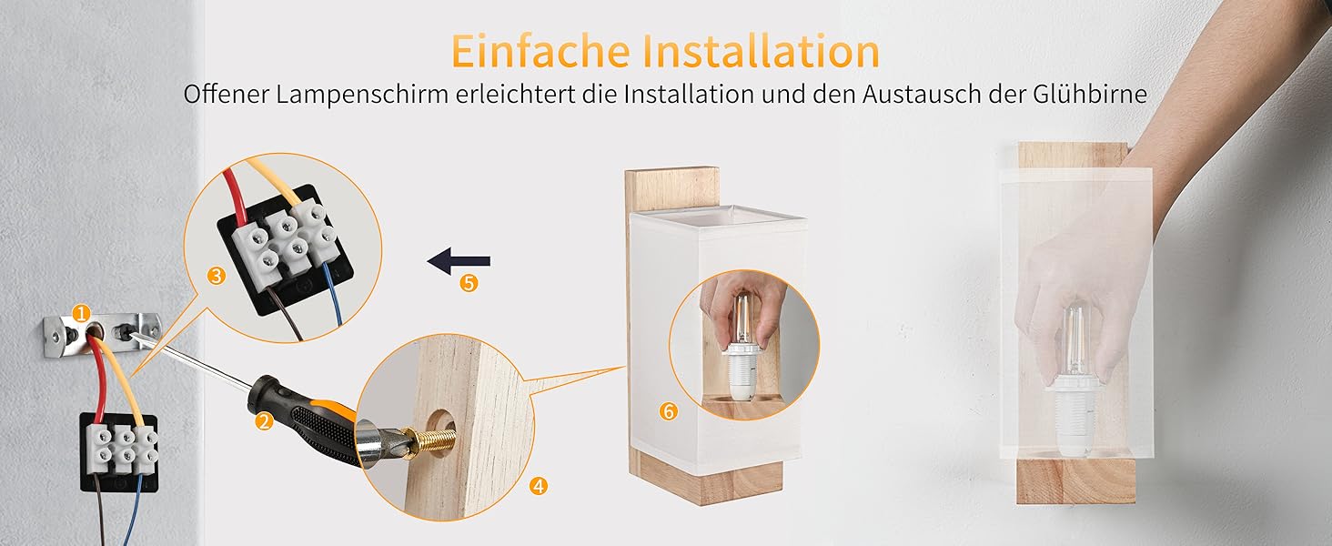 Настінний світильник Gleonlux з дерева, вінтажний стиль, E14, тканинний, для дому, індустріальний, для сходищ, вітальні, спальні, коридору, квадратний (10x12x25)