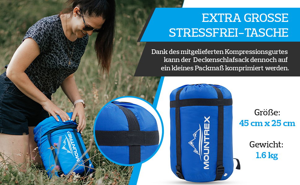 Mountrex 3-Season Sleeping Bag for Camping & Outdoor - Lightweight, Warm & Comfortable Sleeping Bag (205 x 75cm) - Adult, Unisex, Couplable Zipper - Blue