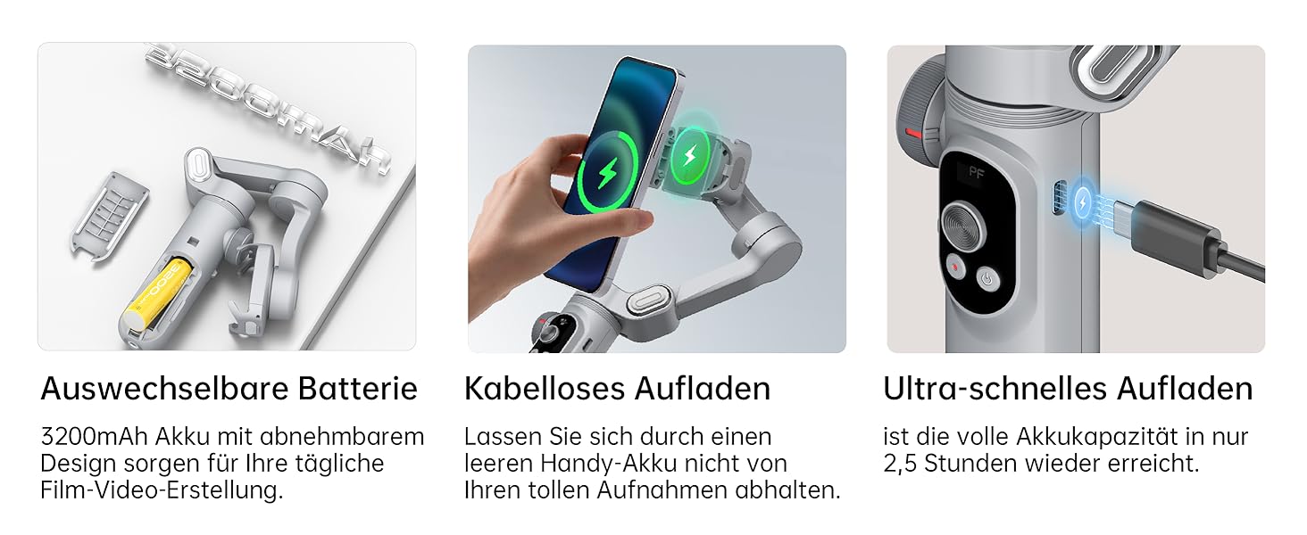 Стабілізатор для смартфона AOCHUAN 3-осьовий з RGB-підсвічуванням, для iPhone/Android, з функцією трекінгу обличчя, комплект Smart X Pro (Сірий)