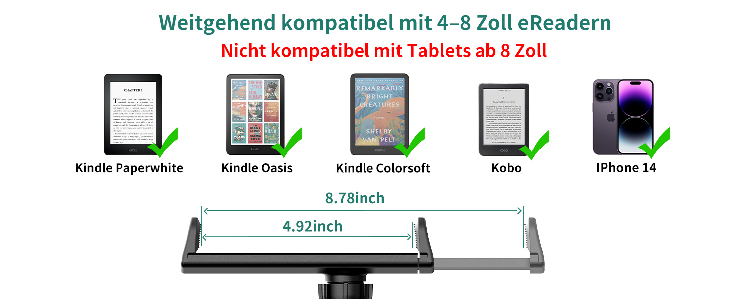 Тримач для електронної книги PlusAcc з гнучким кріпленням-лебедем для Kindle Paperwhite, Oasis та Kobo — підставка для зручного читання в ліжку