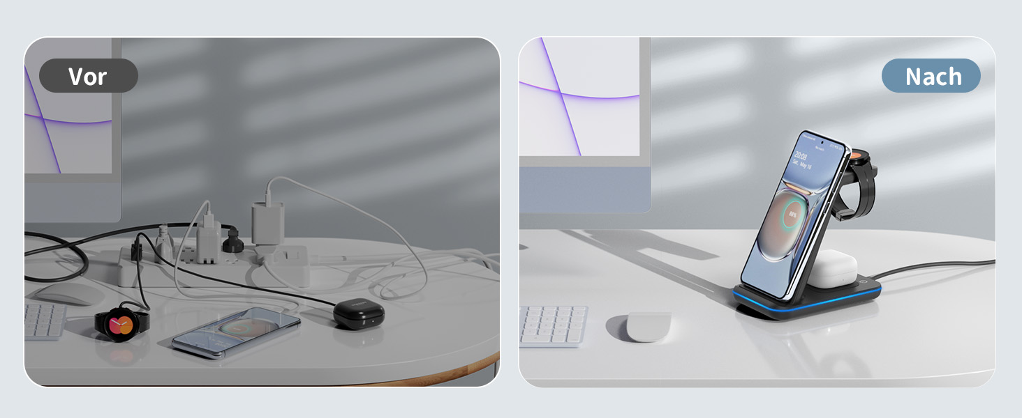 Бездротова зарядка JoyGeek 3-в-1 для Samsung Galaxy S25/S24/S23/S22/Z Flip/Fold, Galaxy Watch Ultra/8/4, Galaxy Buds - Чорний