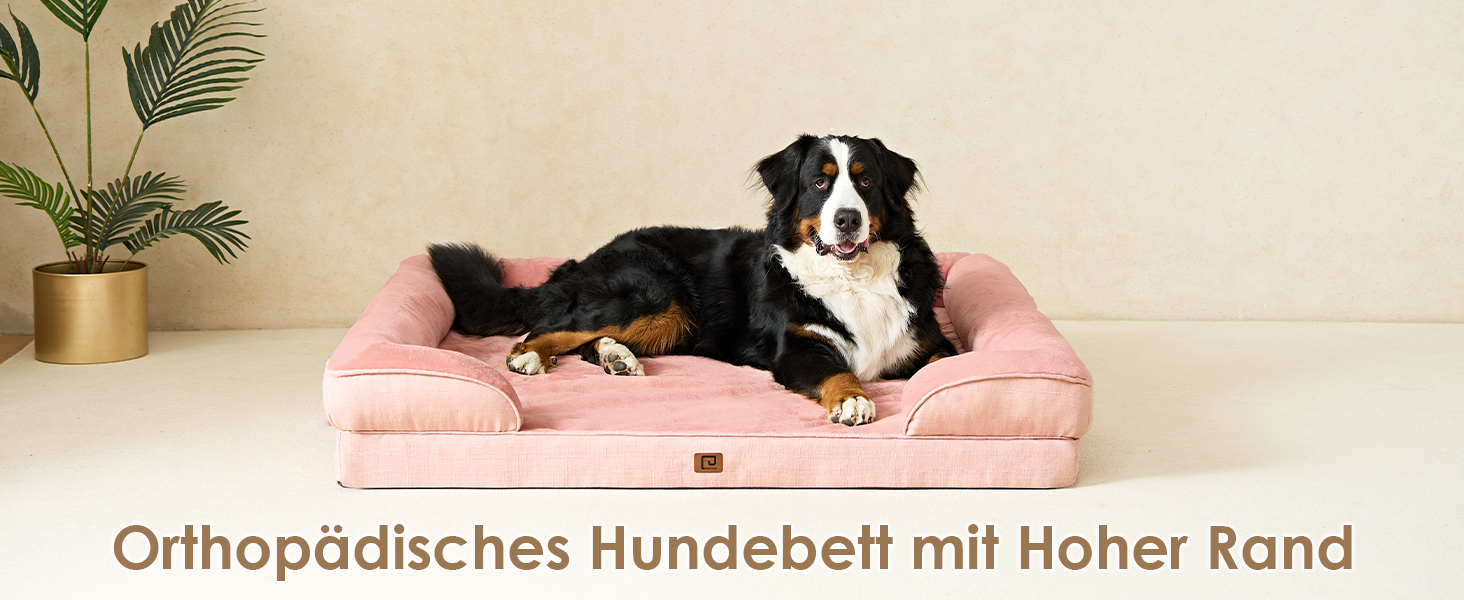 Ортопедичне ліжко для собак EHEYCIGA, великі та середні породи, 91x68 см, з Memory Foam, водонепроникне, з високим бортиком, рожеве (112x81x17.5 см)