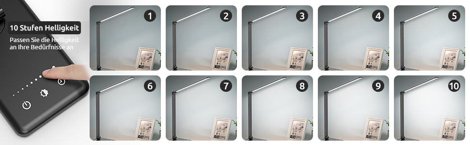 LED настільна лампа з регулюванням яскравості, 5 кольорів та 10 рівнів, захист очей, сенсорне керування, складна, нічна лампа з акумулятором 2500mAh (чорний)