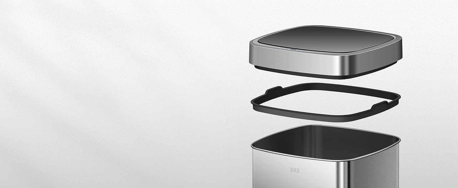 Сміттєвий бак EKO EcoSmart 80л з сенсором, нержавіюча сталь, електричний, для кухні та дому, з кришкою Soft-Close, анти-відбитки, кутовий