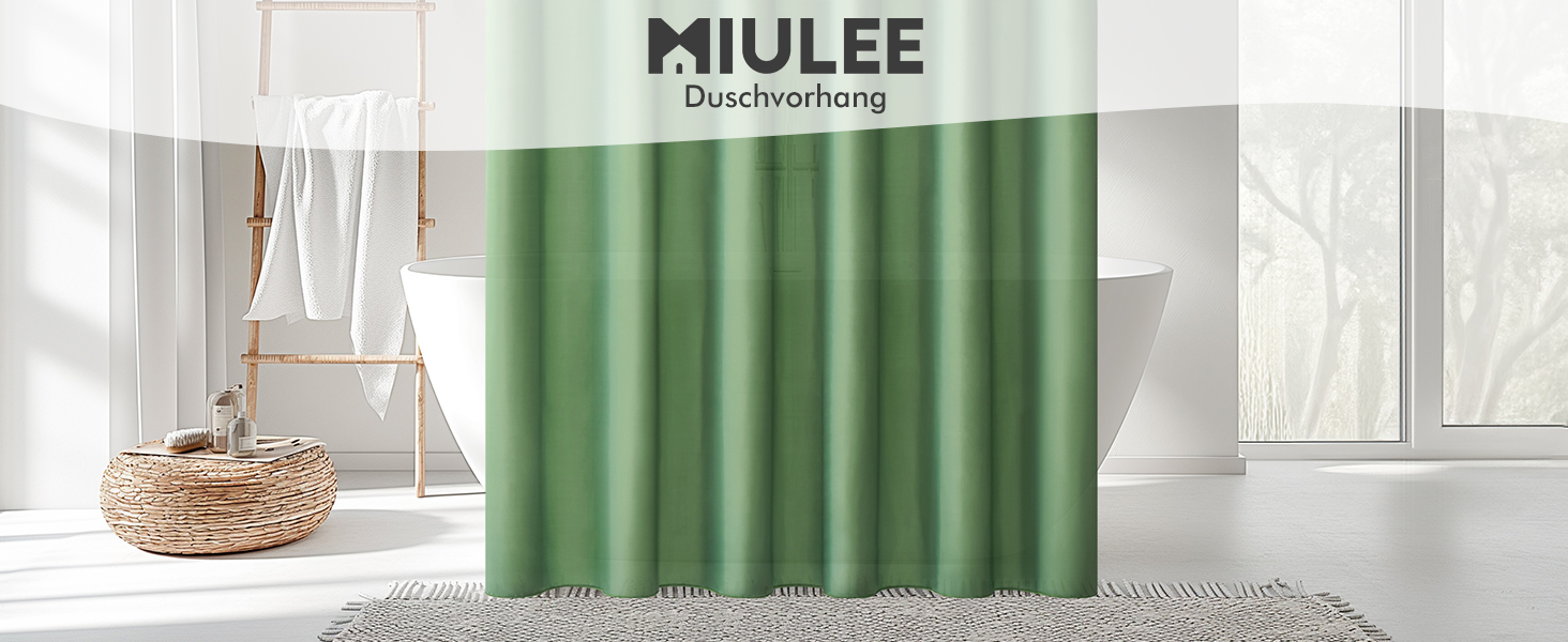 Шторка для душу MIULEE 180x200 см, зелена, водовідштовхувальна, антигрибкова, текстильна, для ванни та душу, з 12 кільцями