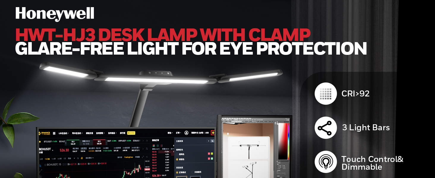 LED лампа Honeywell HJ3 для робочого столу з кріпленням, для архітекторів, офісу та дому. 4 режими, регулювання яскравості, завдання, верстак.
