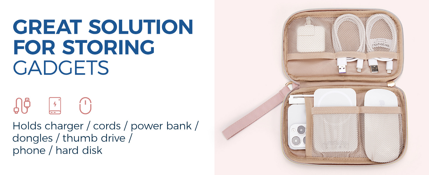 Органайзер для кабелів Bagsmart: кейс для електронних аксесуарів, подорожі, USB, зарядні пристрої, кабель для мобільного телефону, бежевий