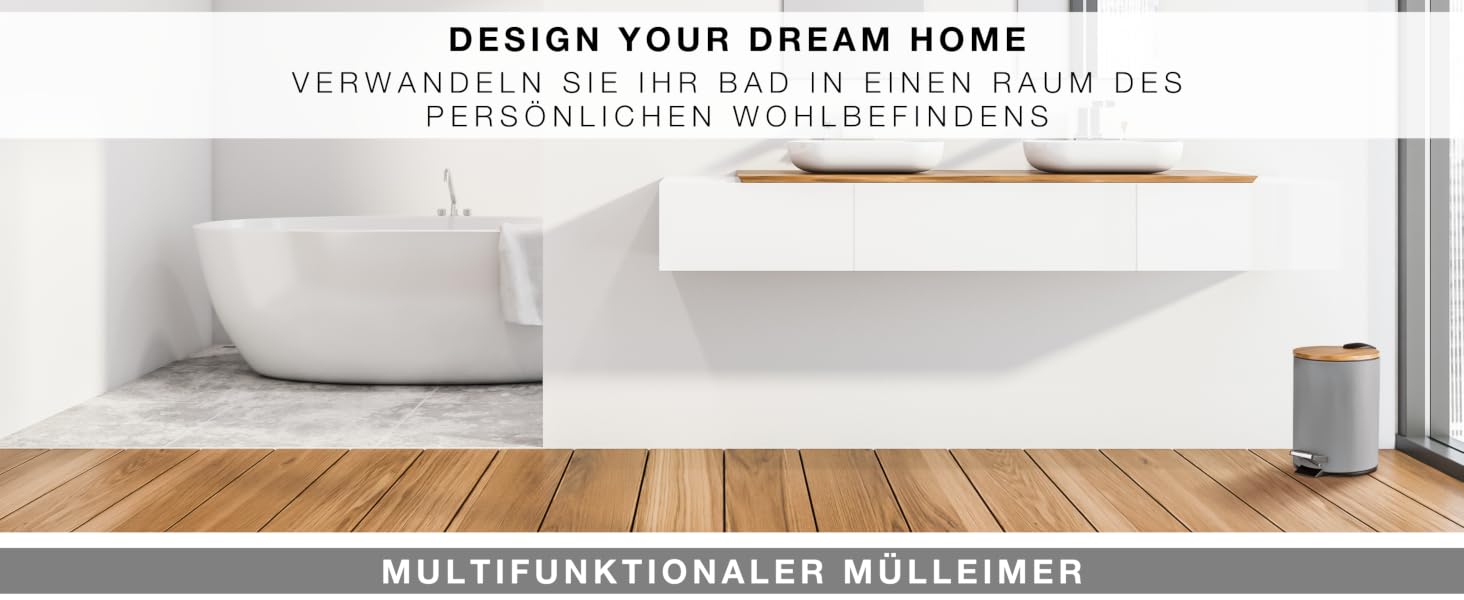 Смітник для косметики VMbathrooms з педаллю та бамбуковою кришкою, Soft-Close, 3 л, матово-сірий