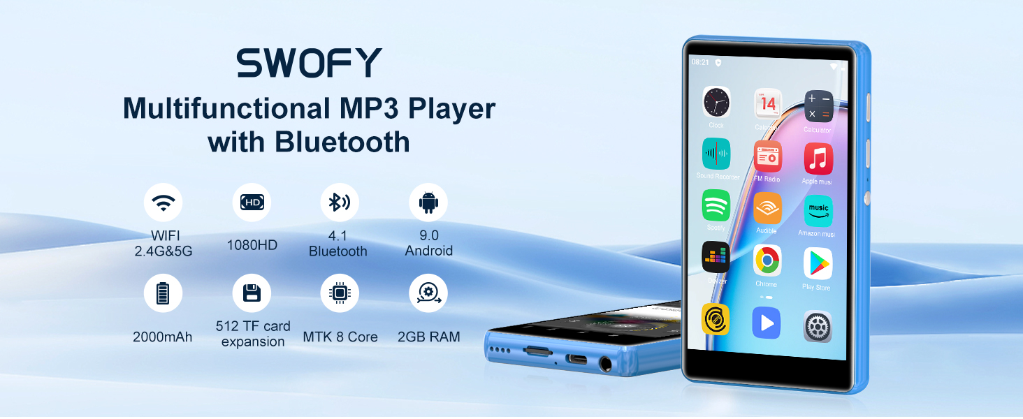 MP3 плеєр SWOFY 80GB з Bluetooth, WiFi, сенсорним екраном 4.0