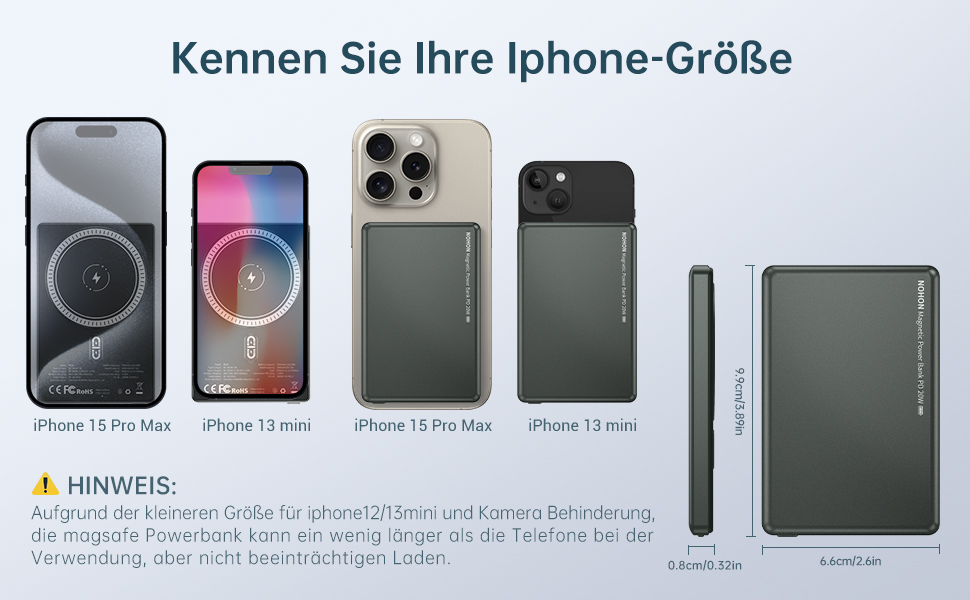 Power Bank NOHON Mag-Safe 5000mAh: Бездротовий акумулятор з магнітним кріпленням, 20W, USB-C, для iPhone 17/16/15/14/13/12 Pro/Pro Max (Грашко-чорний)