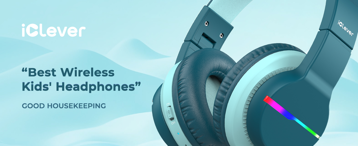 iClever навушники Bluetooth для дітей з LED-підсвіткою, Over-Ear, обмеження гучності 74/85dBA, 85 годин роботи, Bluetooth 5.2, мікрофон, BTH12, зелені