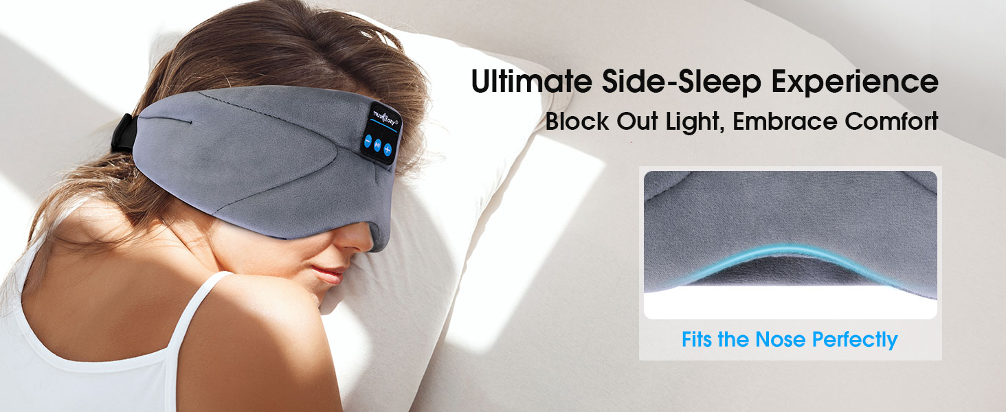 Маска для сну для тих, хто спить на боці з Bluetooth навушниками. 100% непрозора маска для очей, ультрам'яка, для подорожей, сну, йоги, медитації. Чорний колір, 1 шт.