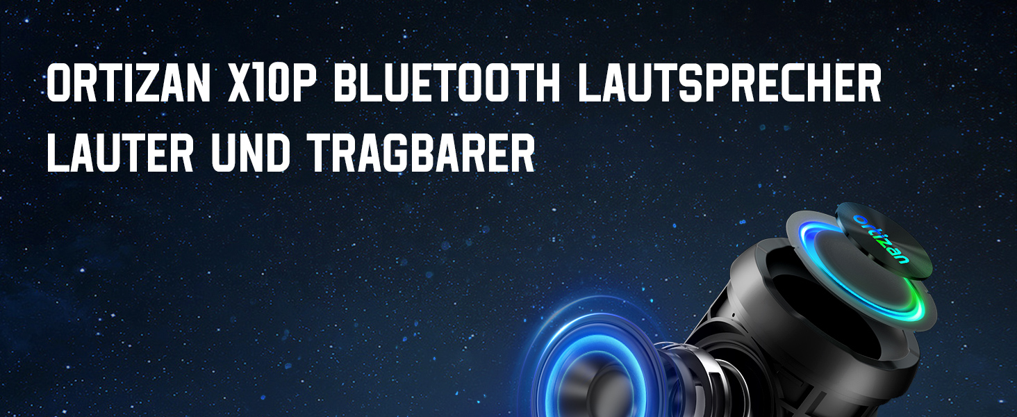 Портативна Bluetooth колонка Ortizan з підсвічуванням, IPX7 водонепроникність, подвійний бас, 30 годин роботи, функція гучного зв'язку, чорна