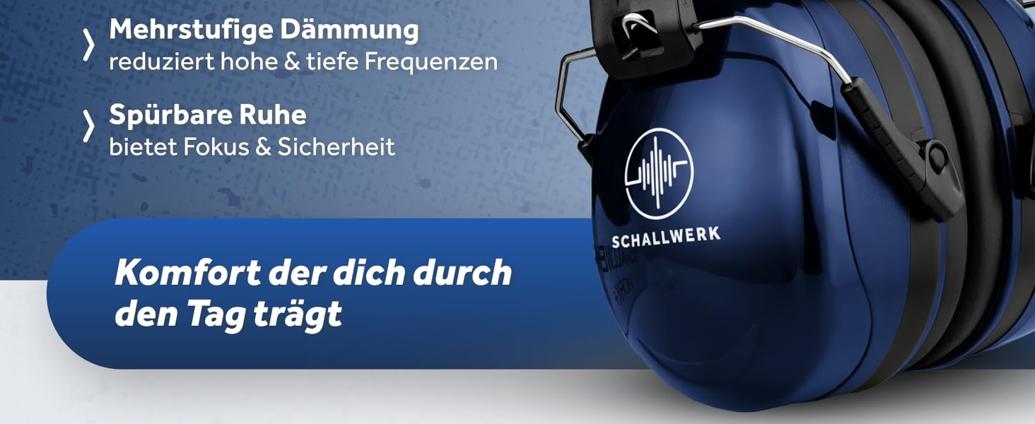 Schallwerk Work+ | Захисні навушники для роботи – регульовані навушники, високоякісні шумозаглушувачі – капсульні навушники для роботи та повсякденного використання (Темно-синій)