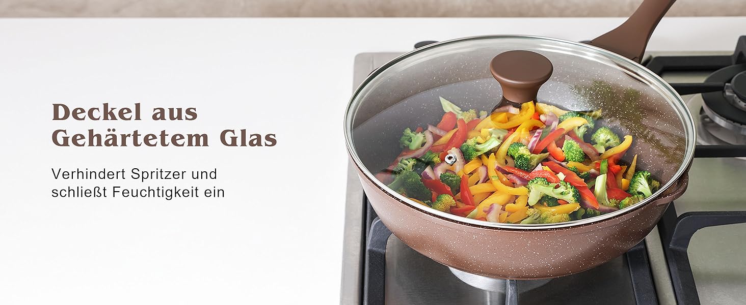 Сковорода SENSARTE з керамічним антипригарним покриттям, 28 см, швейцарське гранітне покриття, для приготування омлетів, сумісна з газовою та індукційною плитами, без PFOA/PTFE/PFAS, білий колір