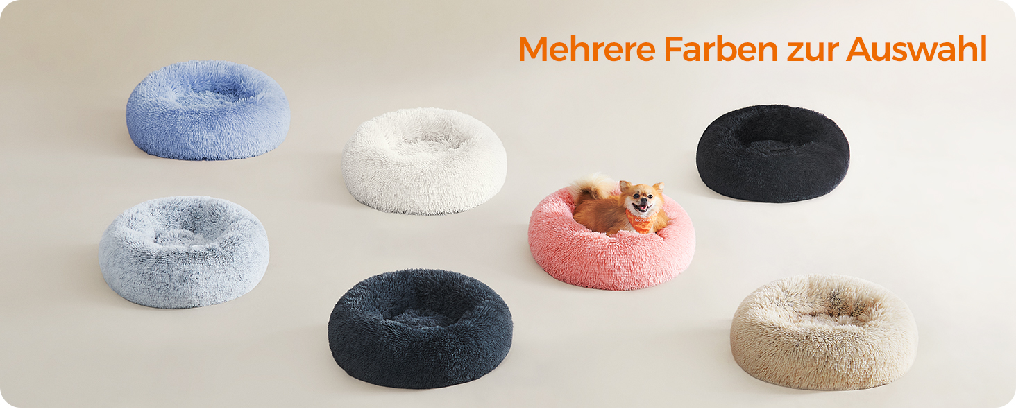 Кругле ліжко для собак та котів Feandrea з м'яким плюшем, діаметр 60 см, сірий колір, знімний наповнювач, 60 x 60 x 20 см