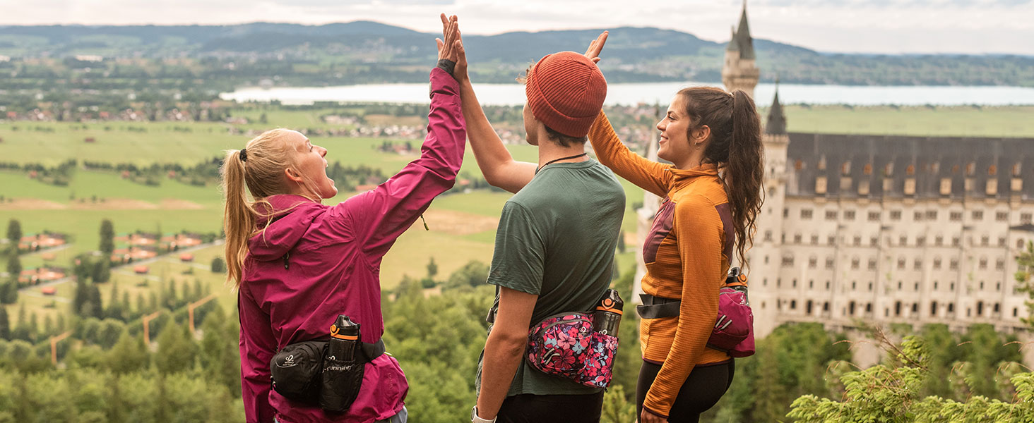 Спортивна поясна сумка Waterfly з тримачем для пляшки, сіра. Для бігу, велоспорту, кемпінгу, подорожей та інших активностей.