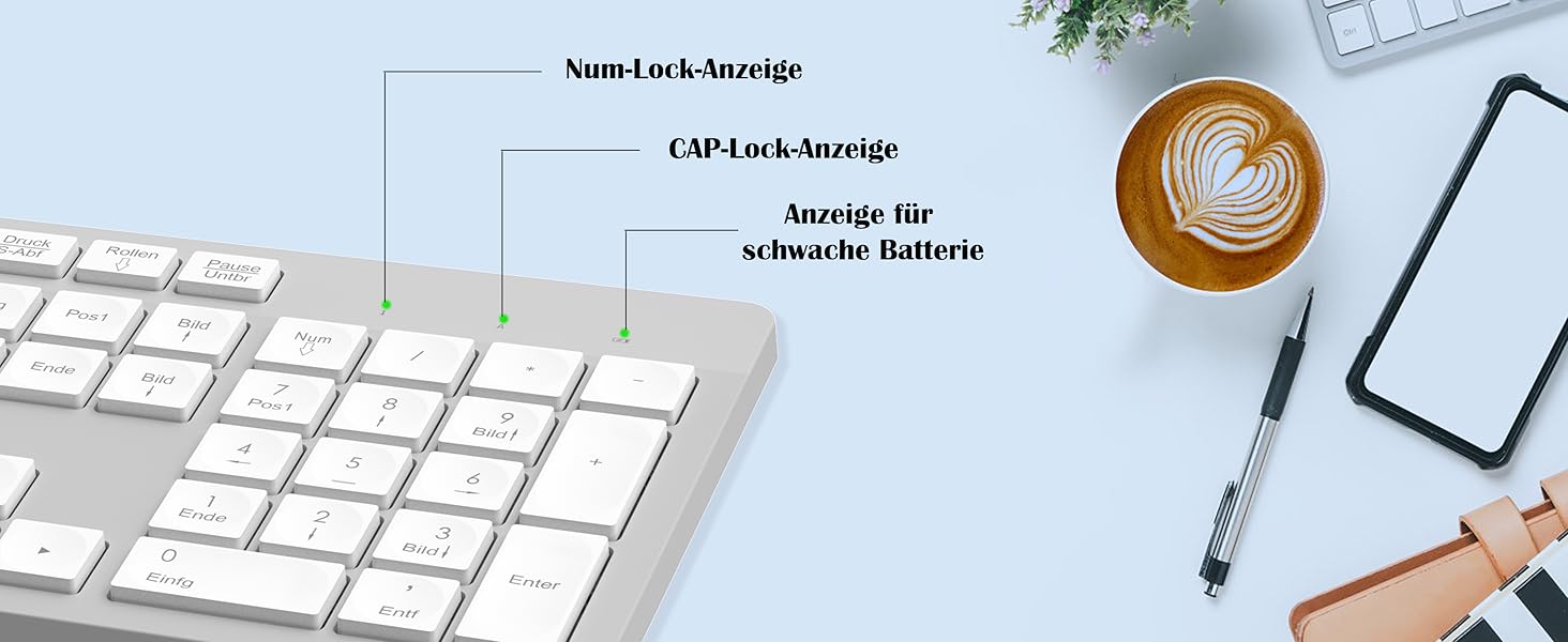 Бездротовий комплект клавіатури та миші Leadsail K786 з цифровою клавіатурою QWERTZ (німецька) - тиха клавіатура, 2.4 GHz, USB Nano приймач для ПК/ноутбука (сірий)