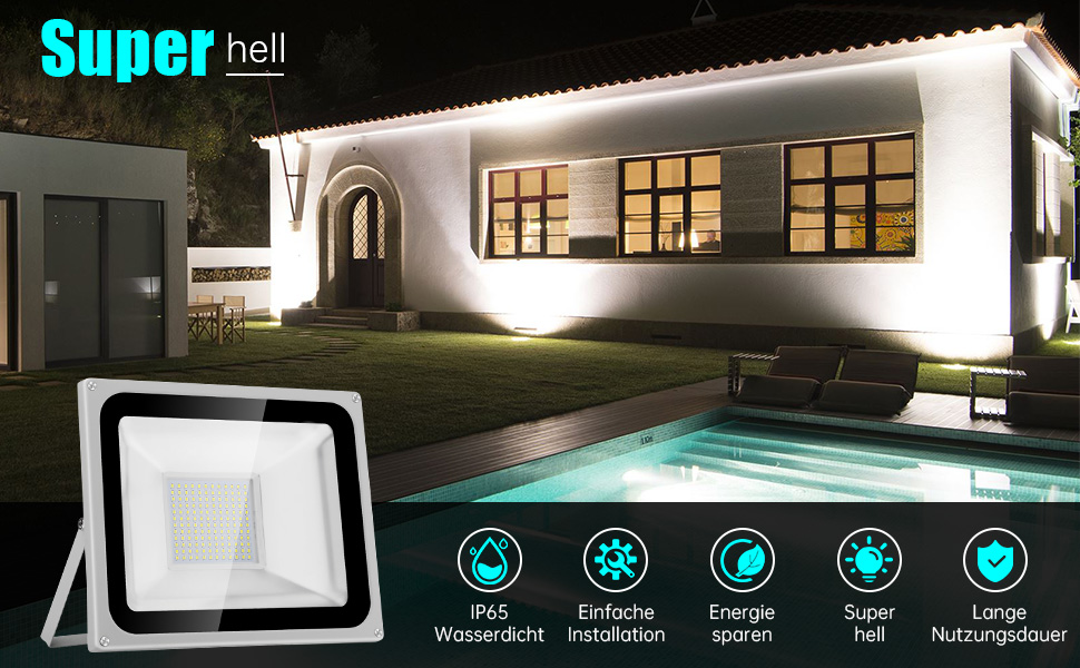 LED Floodlight Outdoor 100W Outdoor Spotlight | LED Floodlight Floodlight Outdoor Searchlight Cold White | Super Bright 10000LM 6000K Cold White IP65 Waterproof Floodlight Wall Light for Garden Sports Field