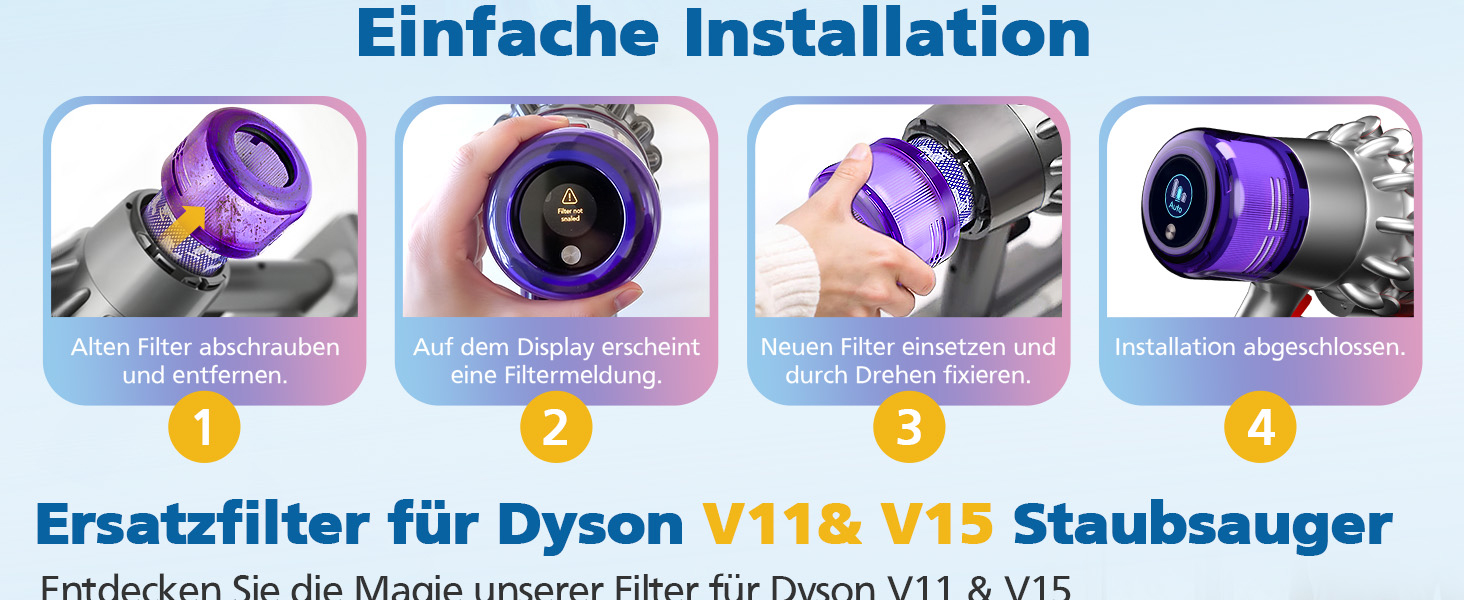 Фільтр для пилососа Dyson V11/V15 (3 шт.) - Оригінал, HEPA, для Dyson Animal/Absolute/Torque Drive/Fluffy/Extra/Complete Pro/SV14/SV17/SV22