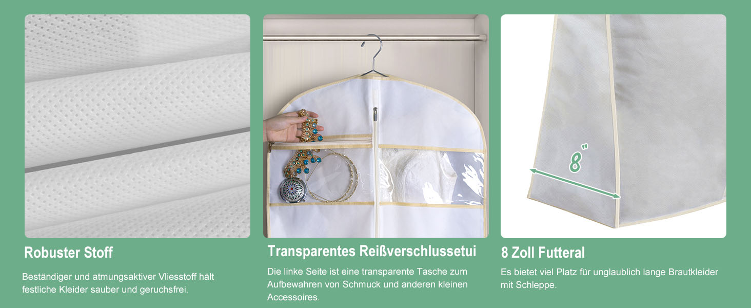 Чохол для вечірньої сукні MISSLO, 177см, дихаючий, з кишенями, для подорожей, білий. Підходить для весільних та довгих суконь, костюмів.