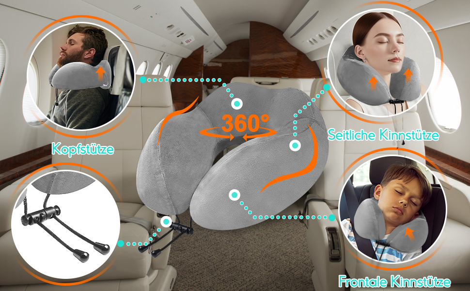 Подушка для шиї у вигляді звірка, Memory Foam, для дорослих, з маскою для сну та берушами, для подорожей, літака, офісу, авто, поїзда (Сіра)