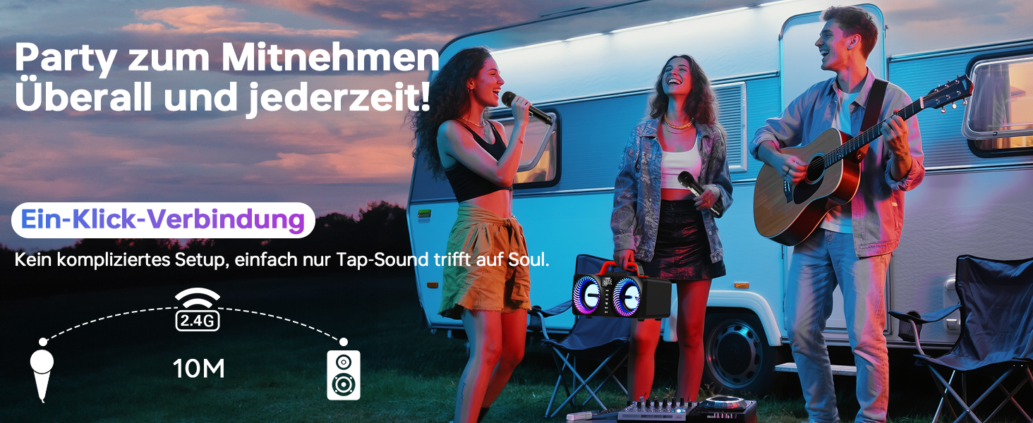 Караоке-машина для дорослих та дітей, портативна Bluetooth-система 80W – 2 бездротові мікрофони, регулювання ехо, USB/AUX-роз'єми, ідеальний подарунок для вечірок на природі