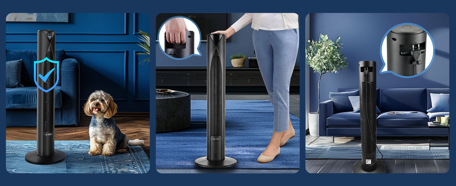 Вентилятор Tower Taylor Swoden 20dB з пультом, 96 см, 4 режими, 12 год таймер, 45W, чорний - для дому та офісу