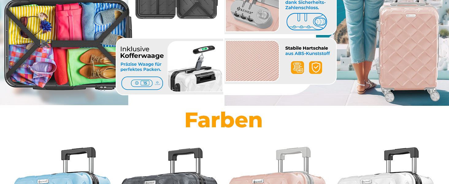 Чемодан KESSER® 120L з ABS-пластику з кодовим замком, вагами та органайзером, 75 см | Валіза на колесах для подорожей та бізнесу