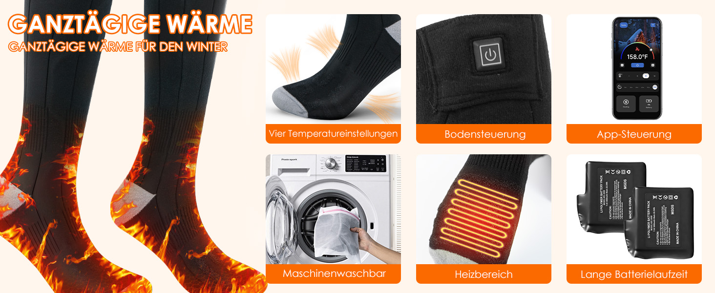 Гріючі шкарпетки Minthouz з керуванням через додаток для чоловіків та жінок | 4 режими нагріву & акумулятор 7,4V 3000mAh для тривалої теплоти | Можна прати в машині & перезаряджаються | Для активного відпочинку, походів, катання на лижах, кемпінгу