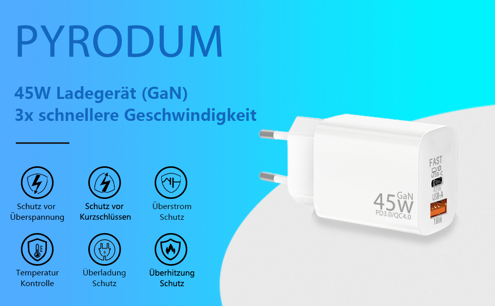 Мережевий зарядний пристрій USB-C 45W з 2 портами, PD 3.0, швидка зарядка для Samsung Galaxy S24/S23/S22, iPhone 16/15/14 Pro Max, iPad, Pixel, мобільні телефони