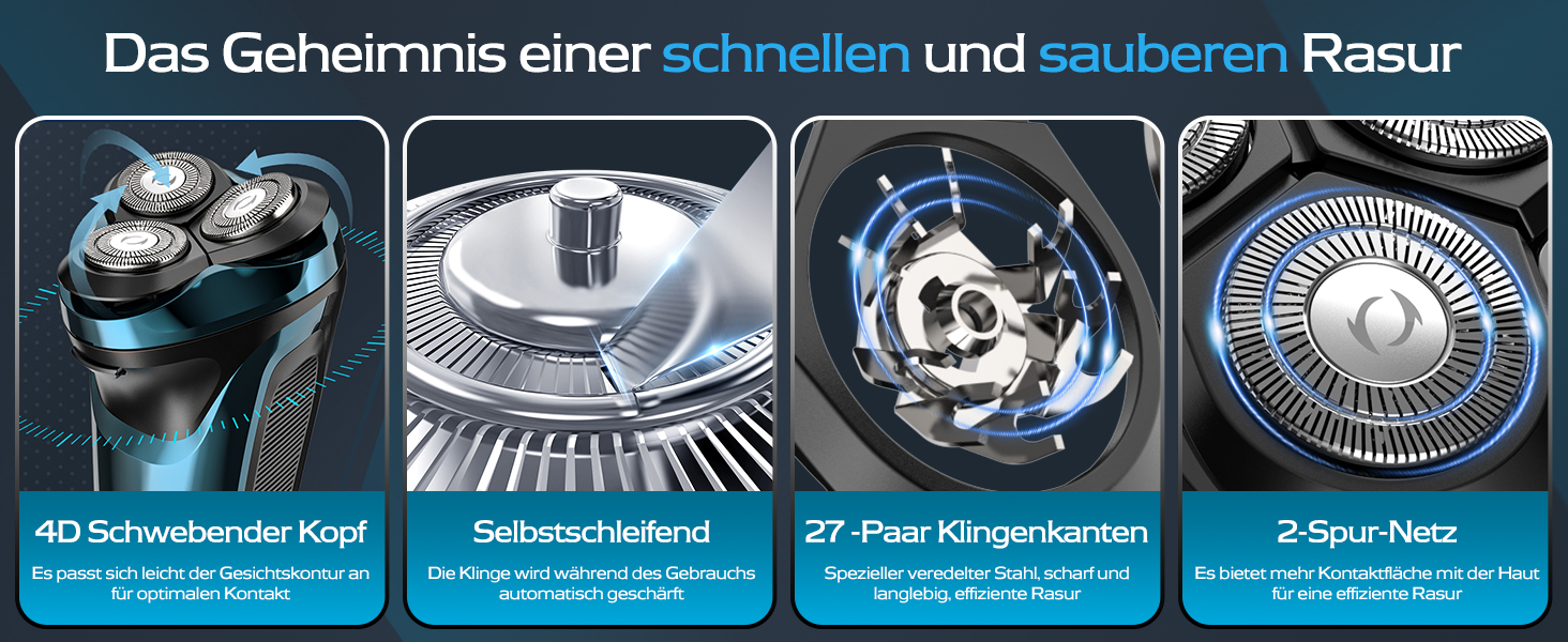 Електричний чоловічий бритва з тримером, USB-C, 120 хв роботи (блакитний)