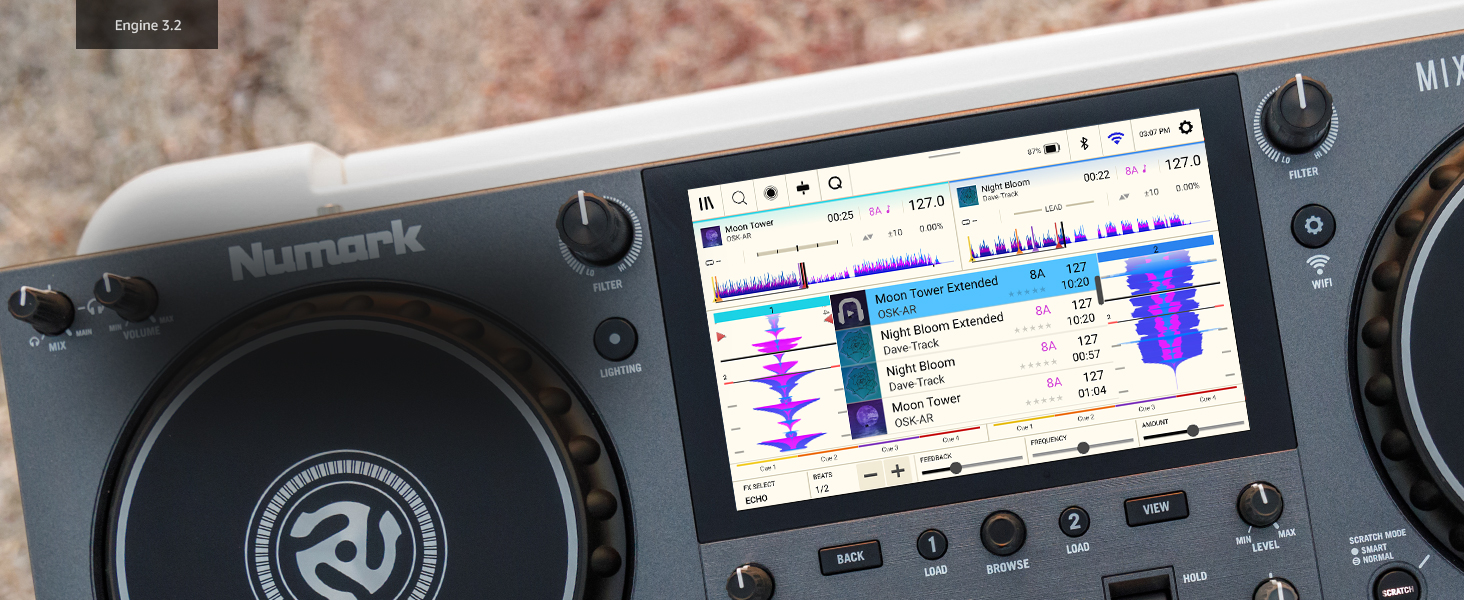 Numark Mixstream Pro Go: Портативний DJ-контролер з акумулятором, мікшер з розділенням STEM, динамік, Wi-Fi, сенсорний екран, сумісний з Serato DJ