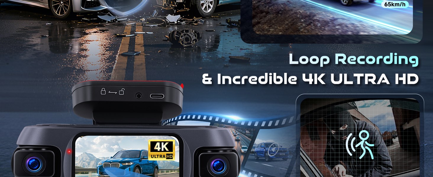 Відеореєстратор 4K WiFi Voller 360°, Автомобільна камера з GPS, Park Mode, Нічним баченням та G-сенсором. Комплект з камерою заднього виду.