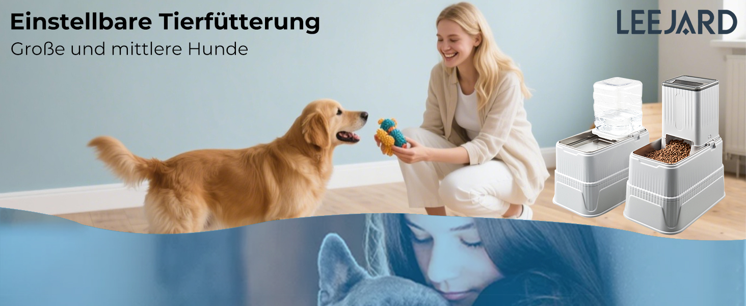 Автоматичний кормушка для собак 7L (2 шт.) з нержавіючою чашею, регульована висота, XXL, для середніх та великих собак та Maine Coon, 39 x 23 x 41 см