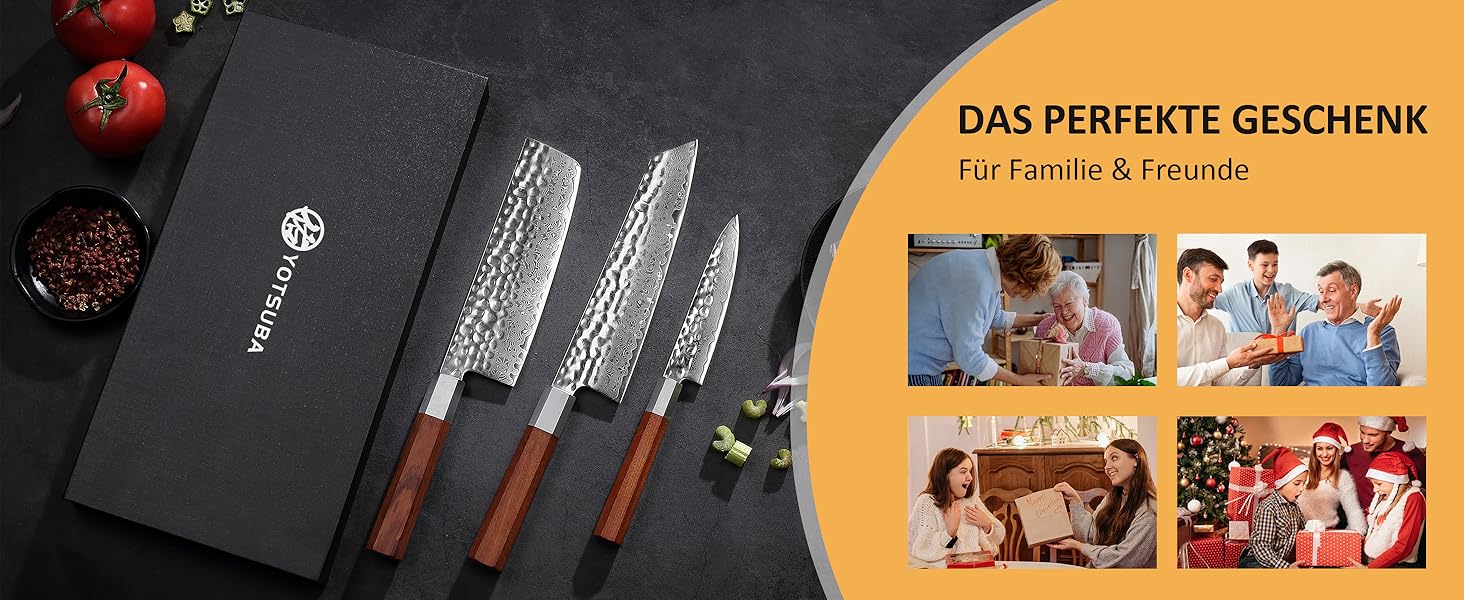 Кухонний ніж YOTSUBA Hackmesser 18 см, кухонний тесак з ергономічною ручкою Pakkawood, професійний ніж для м'яса та овочів, набір кухонних ножів 3 шт.