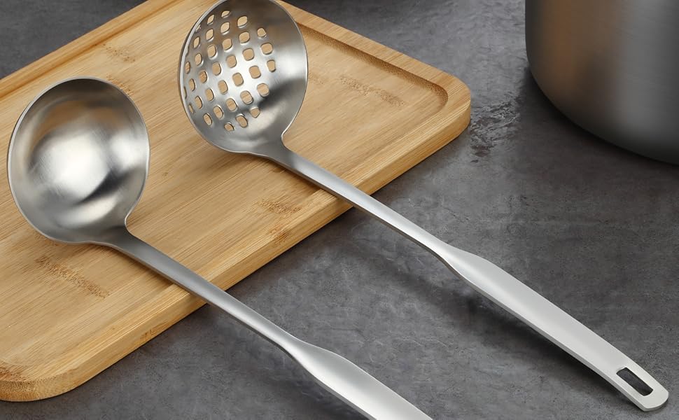 Набір кухонних аксесуарів Pleafind 4 шт. з нержавіючої сталі: ложка для супу, вінчик, шумовка, лопатка для воку